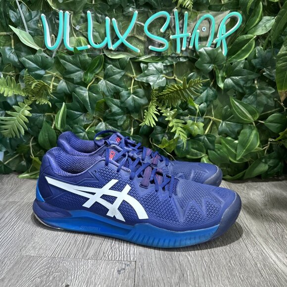 Asics Gel Resolution 8 Clay Tennis Shoes Mens Size 11.5 Blue Pickleball Sneakers